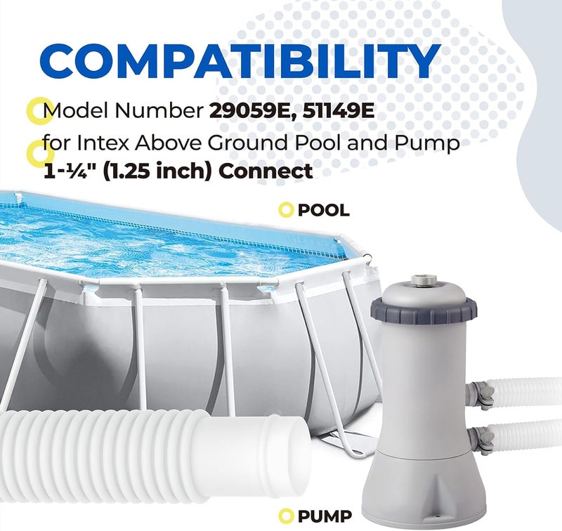 ANTOBLE Pool Hose for Intex 1.25" Diameter Above Ground Pool Pump Hoses Replacement Accessory 59" Long 1-1/4 Swimming Pool Filter Pump Hoses 607 637 With 4 Metal Clamps, 2 Pack - Image 3